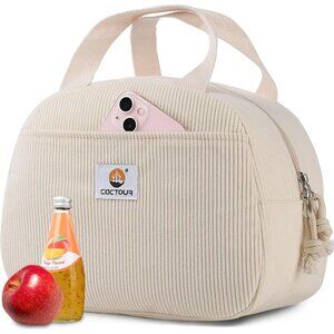 Cute Corduroy Lunch Box for Women & Teens, Insulated Tote for Work/School Beige